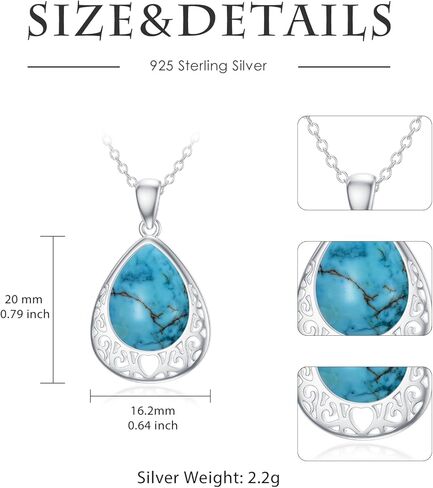 ADLSTIGH Turquoise Necklace 925 Sterling Silver Turquoise Jewelry For Women Pear Shaped Turquoise Necklaces For Women December Birthstone Necklace 18"-20" in Kuwait
