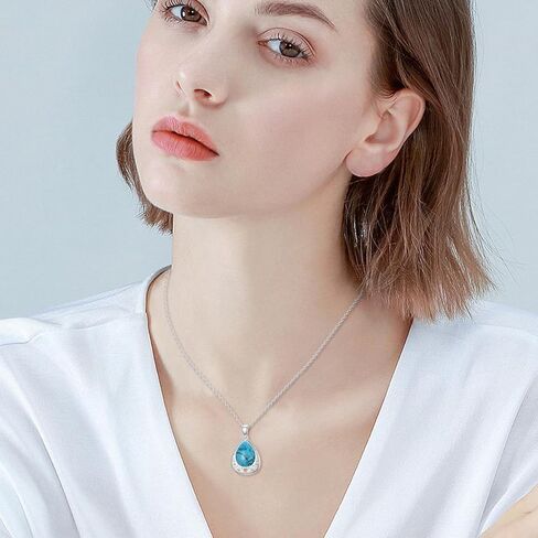 ADLSTIGH Turquoise Necklace 925 Sterling Silver Turquoise Jewelry For Women Pear Shaped Turquoise Necklaces For Women December Birthstone Necklace 18"-20" in Kuwait