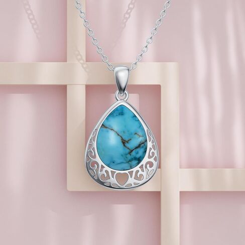 ADLSTIGH Turquoise Necklace 925 Sterling Silver Turquoise Jewelry For Women Pear Shaped Turquoise Necklaces For Women December Birthstone Necklace 18"-20" in Kuwait
