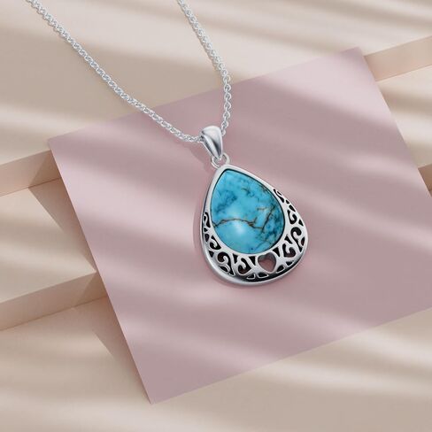 ADLSTIGH Turquoise Necklace 925 Sterling Silver Turquoise Jewelry For Women Pear Shaped Turquoise Necklaces For Women December Birthstone Necklace 18"-20" in Kuwait