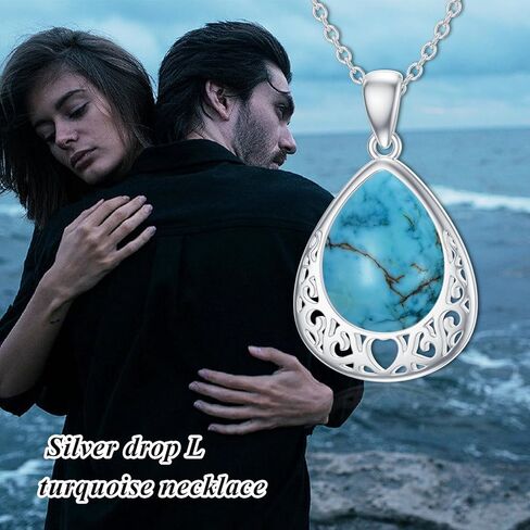 ADLSTIGH Turquoise Necklace 925 Sterling Silver Turquoise Jewelry For Women Pear Shaped Turquoise Necklaces For Women December Birthstone Necklace 18"-20" in Kuwait