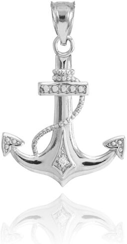 American Heroes High Polish 14k White Gold Diamond-Accented Fouled Anchor Necklace Pendant in Saudi Arabia