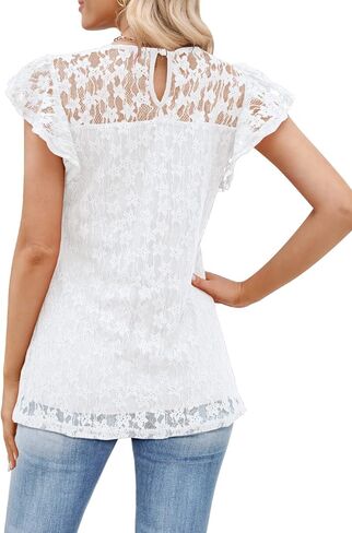 قمصان علوية نسائية من DOROSE بأكمام قصيرة مكشكشة من الدانتيل وبلوزات صيفية كاجوال in Kuwait