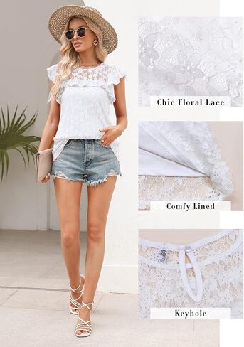 قمصان علوية نسائية من DOROSE بأكمام قصيرة مكشكشة من الدانتيل وبلوزات صيفية كاجوال in Kuwait