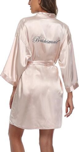 رداء كيمونو للزفاف من VOGTORY للنساء، رداء وصيفة العروس قصير من الساتان مع ملابس نوم مطرزة للاستعداد in Kuwait