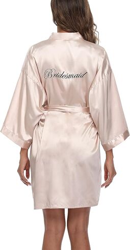 رداء كيمونو للزفاف من VOGTORY للنساء، رداء وصيفة العروس قصير من الساتان مع ملابس نوم مطرزة للاستعداد in Kuwait