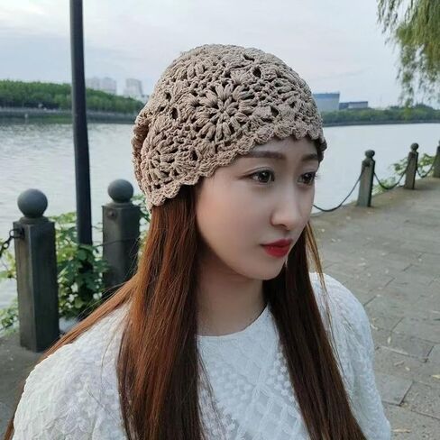 المرأة الكروشيه قبعة صغيرة مترهل، متماسكة الأزهار القطن انقطاع القبعات الصيفية in Kuwait