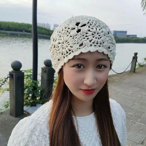 المرأة الكروشيه قبعة صغيرة مترهل، متماسكة الأزهار القطن انقطاع القبعات الصيفية in Kuwait