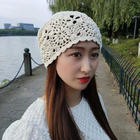 المرأة الكروشيه قبعة صغيرة مترهل، متماسكة الأزهار القطن انقطاع القبعات الصيفية in Kuwait