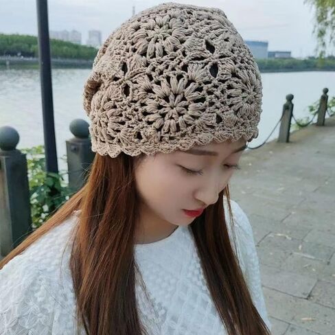 المرأة الكروشيه قبعة صغيرة مترهل، متماسكة الأزهار القطن انقطاع القبعات الصيفية in Kuwait