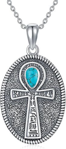 قلادة MeetMuse Ankh للنساء والرجال 925 من الفضة الاسترليني عنخ متقاطعة قلادة مجوهرات تركواز مصرية لأعياد الميلاد وعيد الميلاد in Kuwait