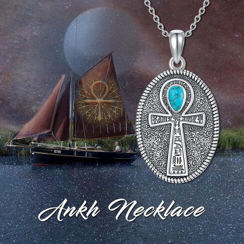 قلادة MeetMuse Ankh للنساء والرجال 925 من الفضة الاسترليني عنخ متقاطعة قلادة مجوهرات تركواز مصرية لأعياد الميلاد وعيد الميلاد in Kuwait
