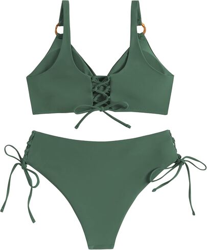 ZAFUL Women's Twist Front O Ring Bikini Sets Push Up Swimsuits V Neck Lace Up Two Piece Bathing Suits in Saudi Arabia