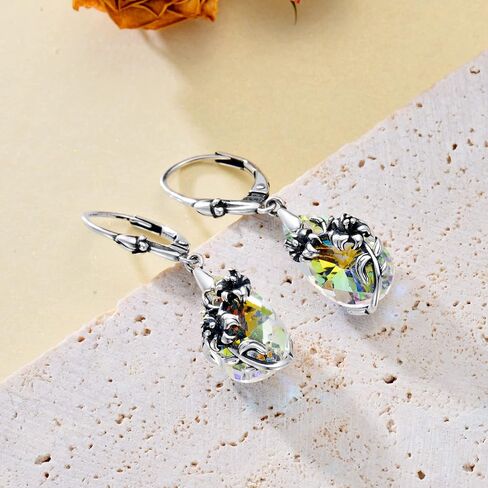 Mothers Day Gifts Birth Flower Aurora Borealis Earrings Sterling Silver Hypoallergenic Crystal Birthday Floral Flower Jewelry Birthday Gifts for Women Mom in Kuwait