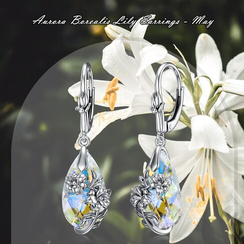 Mothers Day Gifts Birth Flower Aurora Borealis Earrings Sterling Silver Hypoallergenic Crystal Birthday Floral Flower Jewelry Birthday Gifts for Women Mom in Kuwait