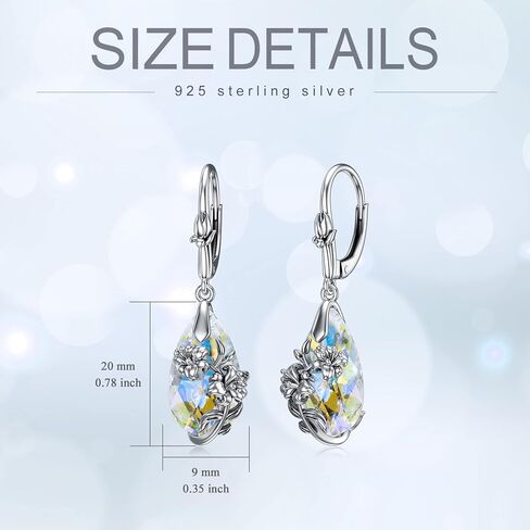 Mothers Day Gifts Birth Flower Aurora Borealis Earrings Sterling Silver Hypoallergenic Crystal Birthday Floral Flower Jewelry Birthday Gifts for Women Mom in Kuwait