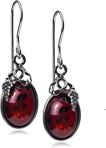 Cherry Amber Sterling Silver Oval Grape Dangle Earrings in Saudi Arabia