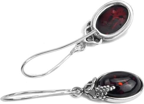 Cherry Amber Sterling Silver Oval Grape Dangle Earrings in Saudi Arabia