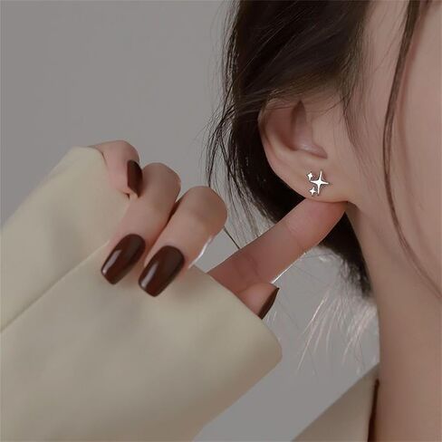 Silver Plated Star Earrings Exquisite Small Stud Earrings for Women Teen Girls in Saudi Arabia
