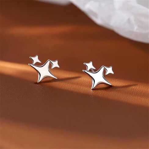 Silver Plated Star Earrings Exquisite Small Stud Earrings for Women Teen Girls in Saudi Arabia