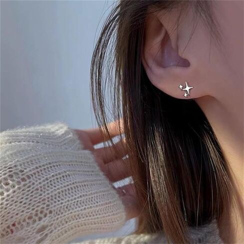 Silver Plated Star Earrings Exquisite Small Stud Earrings for Women Teen Girls in Saudi Arabia