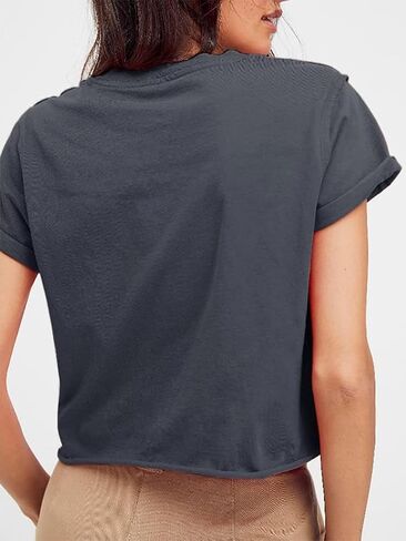 Aoang Womens Summer Short Sleeve Crewneck Crop Tops Loose Casual Solid T-Shirts Plain Short Basic Tees in Saudi Arabia