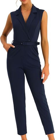 Allegra K Womens' Sleeveless Button Front Closure Long Leg with Pocket Jumpsuits Belted in Saudi Arabia