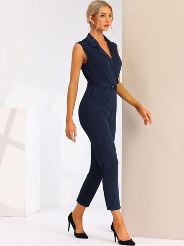 Allegra K Womens' Sleeveless Button Front Closure Long Leg with Pocket Jumpsuits Belted in Saudi Arabia