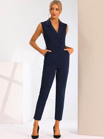 Allegra K Womens' Sleeveless Button Front Closure Long Leg with Pocket Jumpsuits Belted in Saudi Arabia