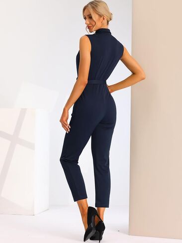 Allegra K Womens' Sleeveless Button Front Closure Long Leg with Pocket Jumpsuits Belted in Saudi Arabia