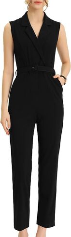 Allegra K Womens' Sleeveless Button Front Closure Long Leg with Pocket Jumpsuits Belted in Saudi Arabia
