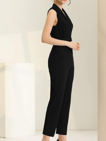 Allegra K Womens' Sleeveless Button Front Closure Long Leg with Pocket Jumpsuits Belted in Saudi Arabia