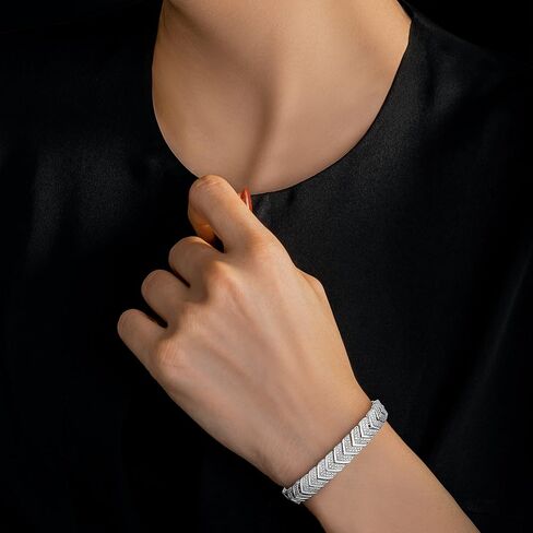 ناتاليا دريك 1 قيراط سوار الماس للنساء مطلي الروديوم الفضة الاسترليني شيفرون نمط ، الماس الأبيض, معدن, وايت دايموند in Kuwait