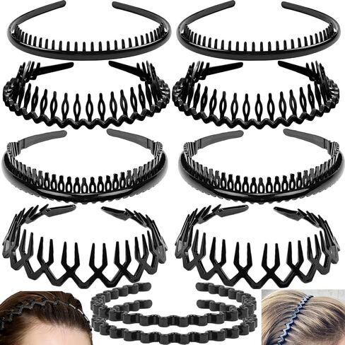 10 pcs Non Slip Fashion Effortless Plastic Headbands with Teeth Skinny Hair Bands Combs for Women Men Teen Girls in Saudi Arabia