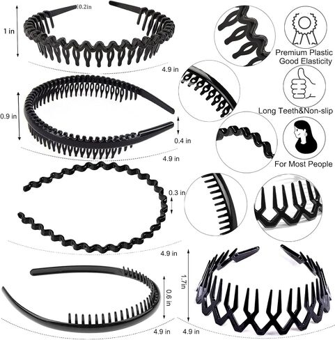 10 pcs Non Slip Fashion Effortless Plastic Headbands with Teeth Skinny Hair Bands Combs for Women Men Teen Girls in Saudi Arabia