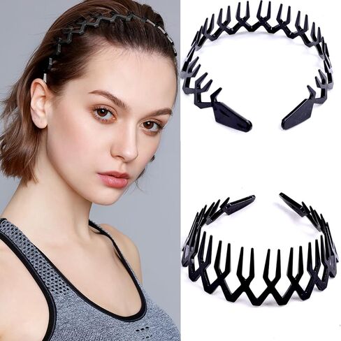 10 pcs Non Slip Fashion Effortless Plastic Headbands with Teeth Skinny Hair Bands Combs for Women Men Teen Girls in Saudi Arabia