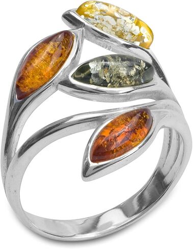 Ian and Valeri Co. Multicolor Amber Sterling Silver Leaf Ring in Saudi Arabia