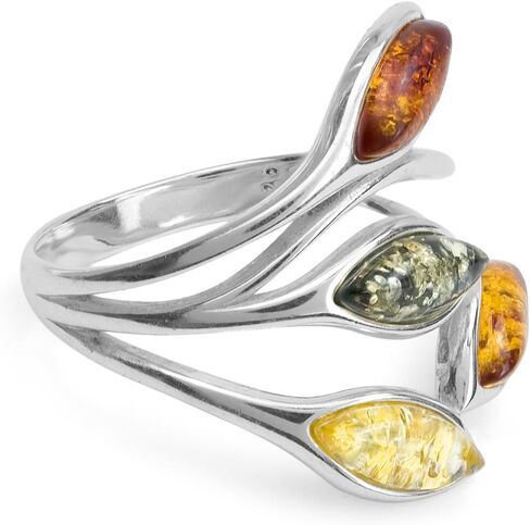 Ian and Valeri Co. Multicolor Amber Sterling Silver Leaf Ring in Saudi Arabia