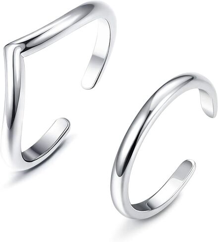 سلليس 2 قطعة 925 خاتم الإبهام شيفرون للنساء الحد الأدنى تكديسها ميدي خواتم مجموعة بسيطة قابلة للتعديل مفصل مفتوحة in Kuwait