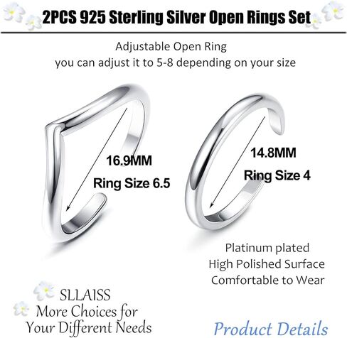 سلليس 2 قطعة 925 خاتم الإبهام شيفرون للنساء الحد الأدنى تكديسها ميدي خواتم مجموعة بسيطة قابلة للتعديل مفصل مفتوحة in Kuwait