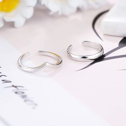 سلليس 2 قطعة 925 خاتم الإبهام شيفرون للنساء الحد الأدنى تكديسها ميدي خواتم مجموعة بسيطة قابلة للتعديل مفصل مفتوحة in Kuwait