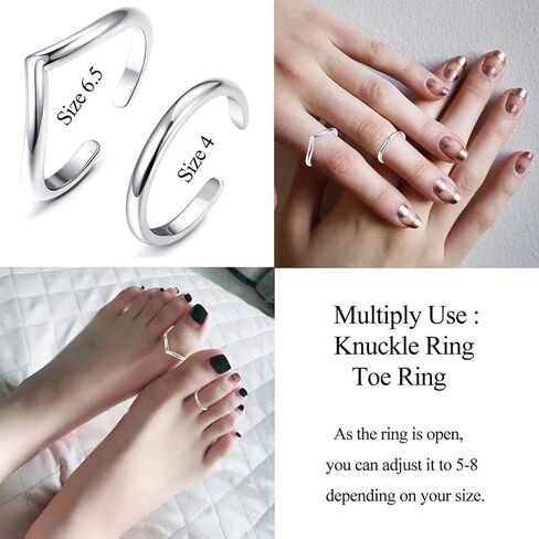 سلليس 2 قطعة 925 خاتم الإبهام شيفرون للنساء الحد الأدنى تكديسها ميدي خواتم مجموعة بسيطة قابلة للتعديل مفصل مفتوحة in Kuwait