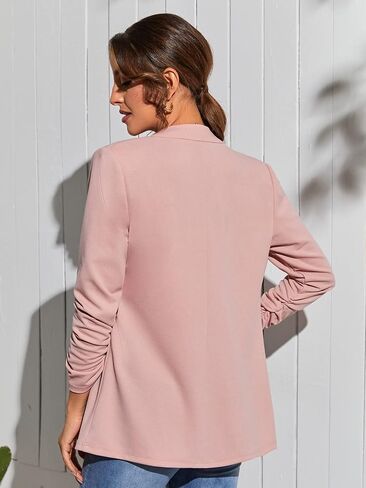 WDIRARA Women's V Neck Long Ruched Sleeve Open Front Jacket Waistcoat Button Front Blazer in Saudi Arabia