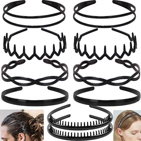 10 pcs Non Slip Fashion Effortless Plastic Headbands with Teeth Skinny Hair Bands Combs for Women Men Teen Girls in Saudi Arabia