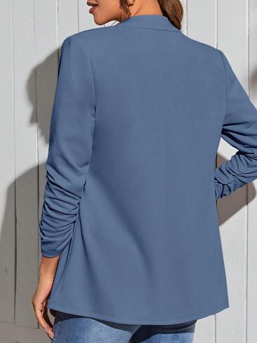 WDIRARA Women's V Neck Long Ruched Sleeve Open Front Jacket Waistcoat Button Front Blazer in Saudi Arabia