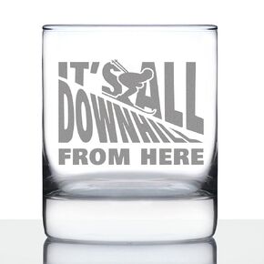 It's All Downhill From Here - Whiskey Rocks Glass - Unique Skiing Themed Decor and Gifts for Mountain Lovers - 10.25 Oz Glasses