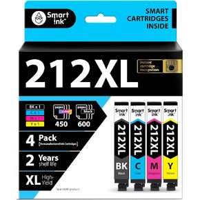 Smart Ink Remanufactured Ink Cartridge Replacement for Epson 212 Ink Cartridges 212XL T212 XL to use with Workforce WF-2830 WF-2850 XP-4100 XP-4105 (Black & Cyan/Magenta/Yellow 4 Combo Pack)