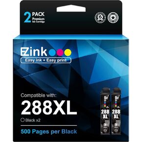 E-Z Ink Remanufactured Ink Cartridge Replacement for Epson 288 288XL T288XL High Yield to use with Expression Home XP-440 XP-446 XP-330 XP-340 XP-430 XP-434 Printer (2 Black)