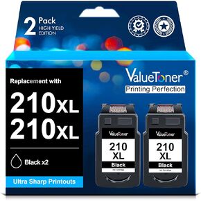 Valuetoner Remanufactured Ink Cartridge Replacement for Canon 210XL PG-210XL PG 210XL for PIXMA MX410 MX320 MX330 MX340 MX350 MP240 MP250 MP270 MP280 MP480 MP490 MP495 IP2702 IP2700 Printer (2 Black)