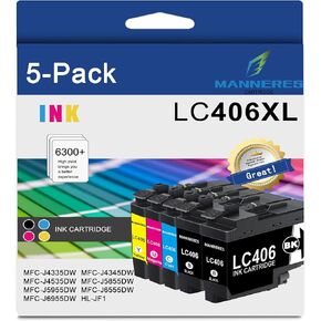 5-Pack LC406XL High Yield Ink Cartridges Replacement for Brother LC406XL Ink Cartridges use with MFC-J4335DW MFC-J4535DW MFC-J5855DW MFC-J6555DW MFC-J6955DW Printer (2BK/C/M/Y)
